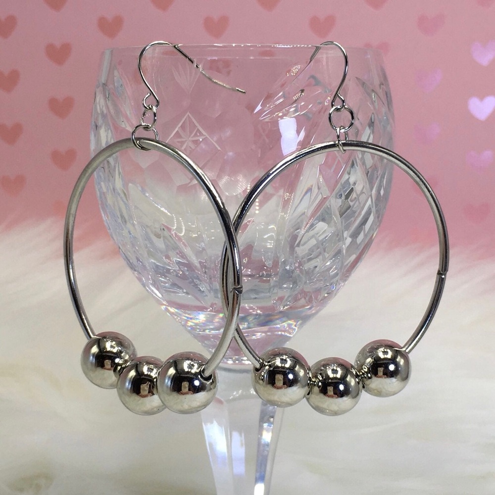 Nordstrom silver hoop earrings 2" ball dangle - Picture 3 of 7